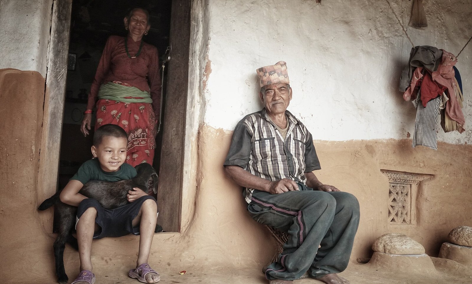 An elderly Nepali couple at their home